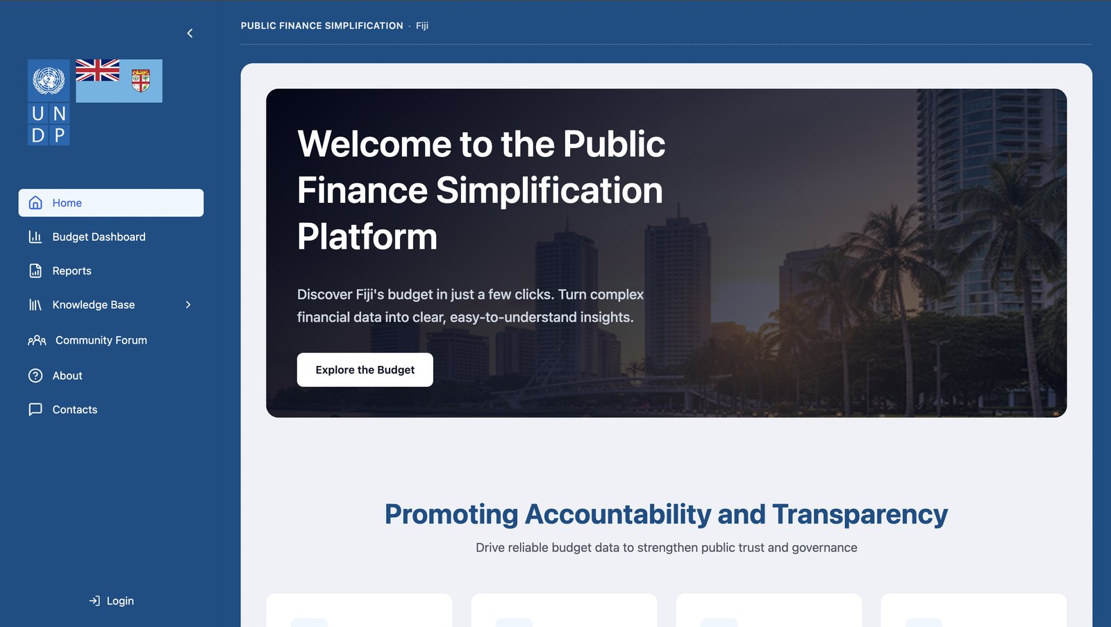 Public Finance Simplification Platform interface, Fiji