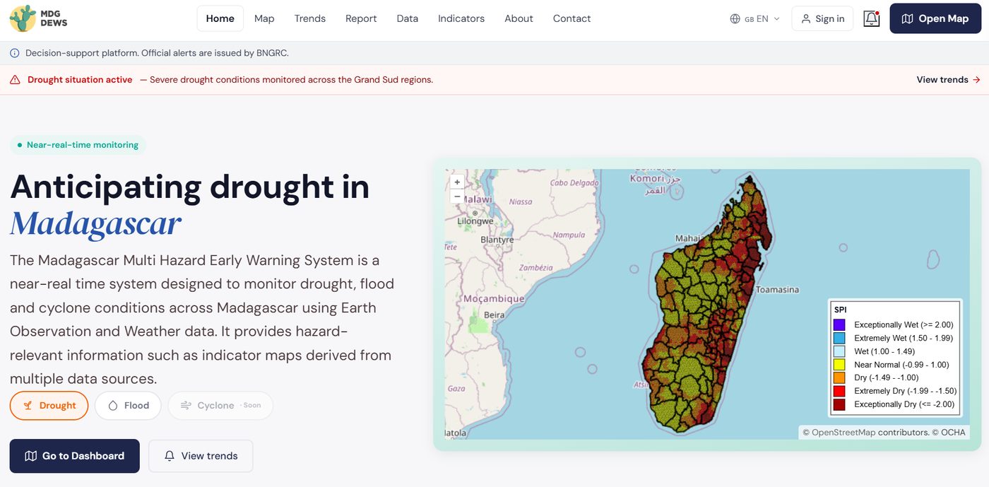 Madagascar multi-hazard early warning dashboard